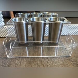 Clear Acrylic Organizer With 3 Stainless Steel Cups